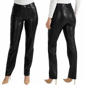 Joie Black Faux Leather Pants Size 16 Straight Leg Modern Chic